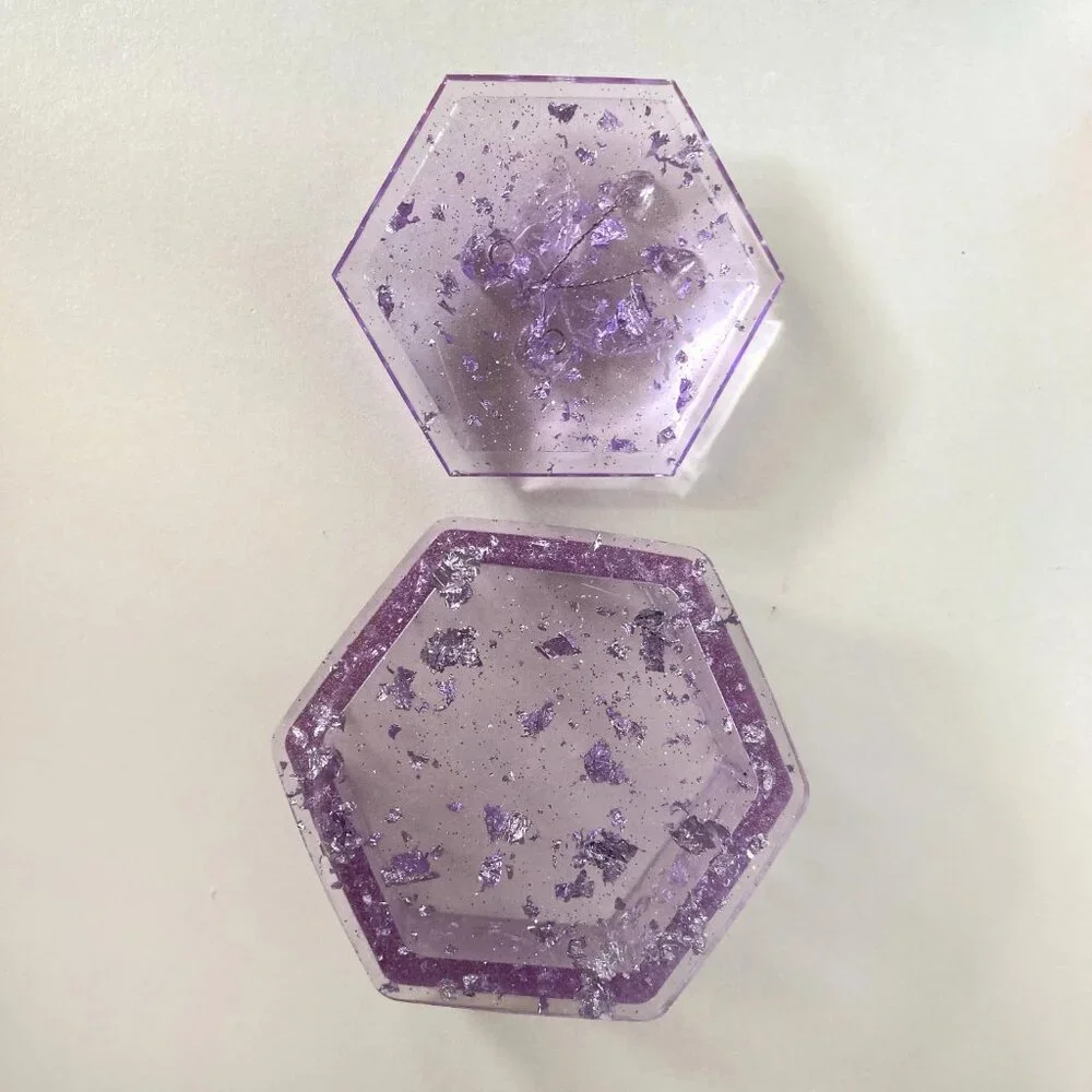 RESIN Trinket box with lid butterfly with lilac amethyst crystals antennas